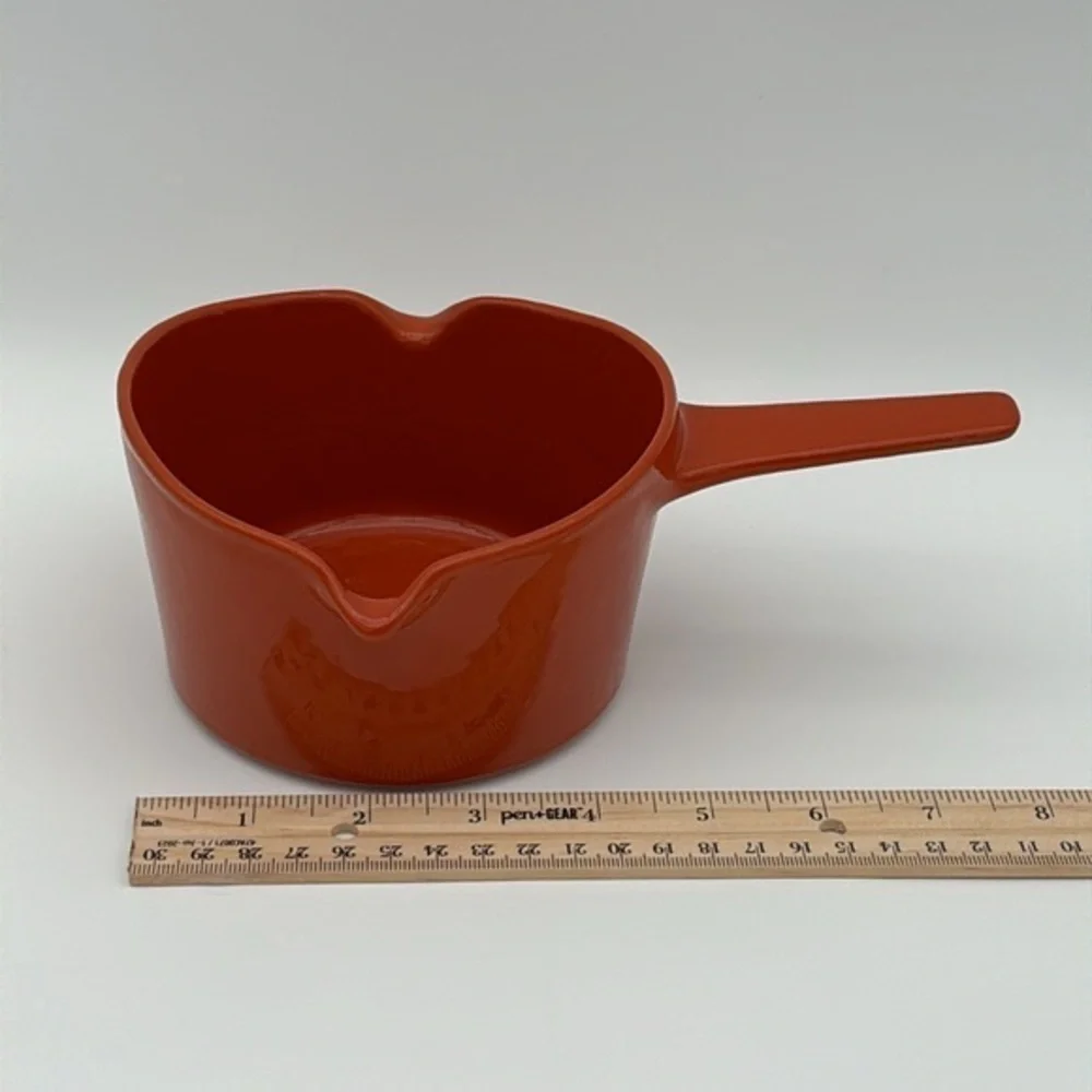 Vintage Copco Michael Lax Designed Orange Enamel Cast Iron Sauce Pot